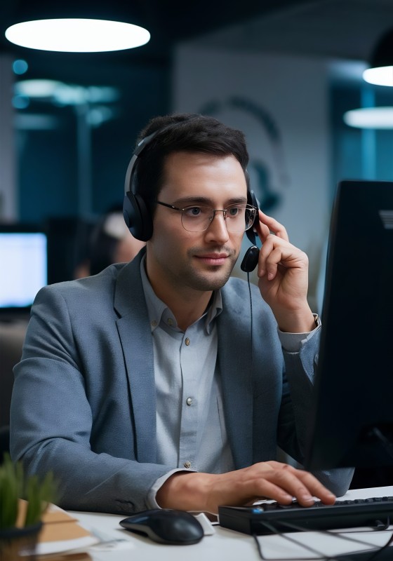 mature businessman computer working call center client support telecom crm offi 2